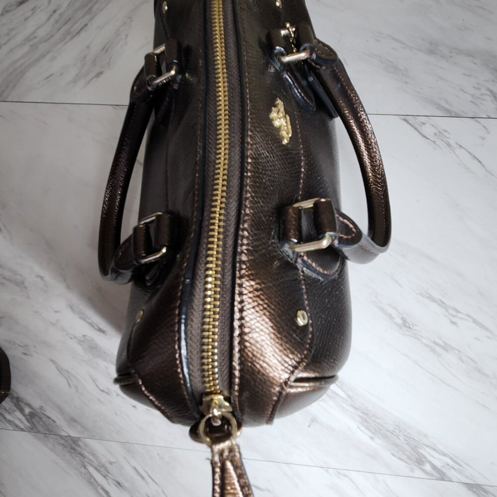 Like New Coach Bennett Satchel Bronze Leather Shoulder Crossbody Bag Purse - Picture 7 of 14